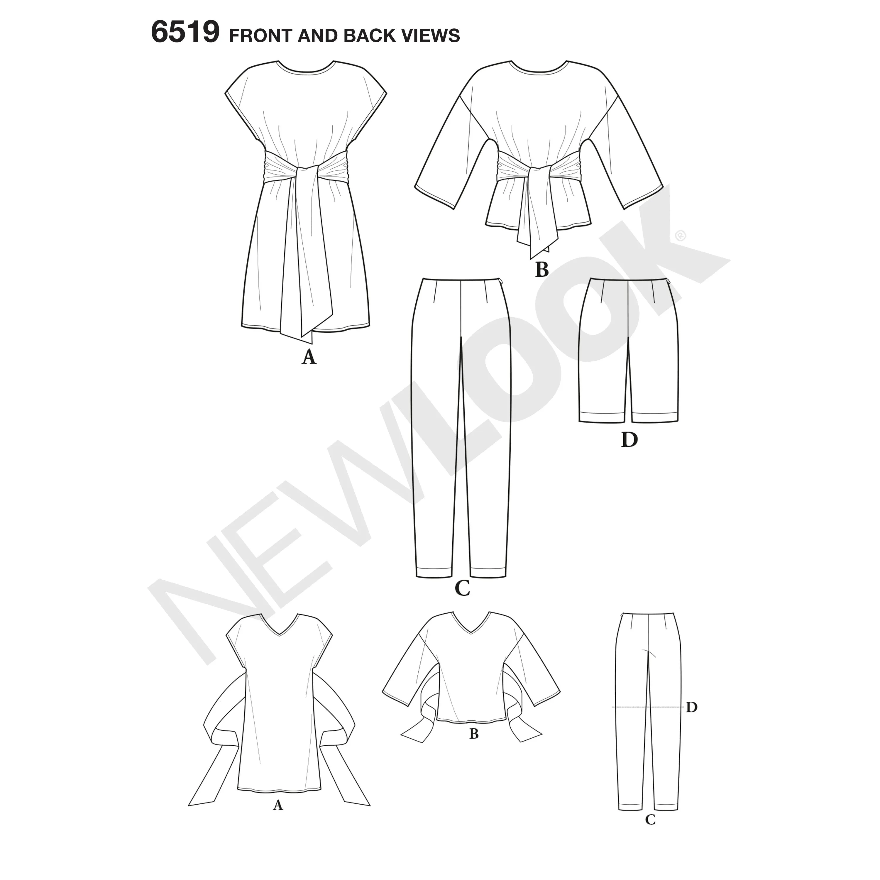 6519 New Look Pattern 6519 Women’s   Dress or Top and Pants or Shorts