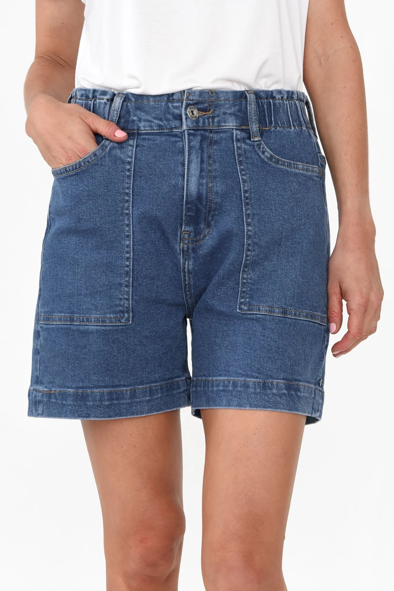 Atlas Dark Blue Denim Stretch Shorts