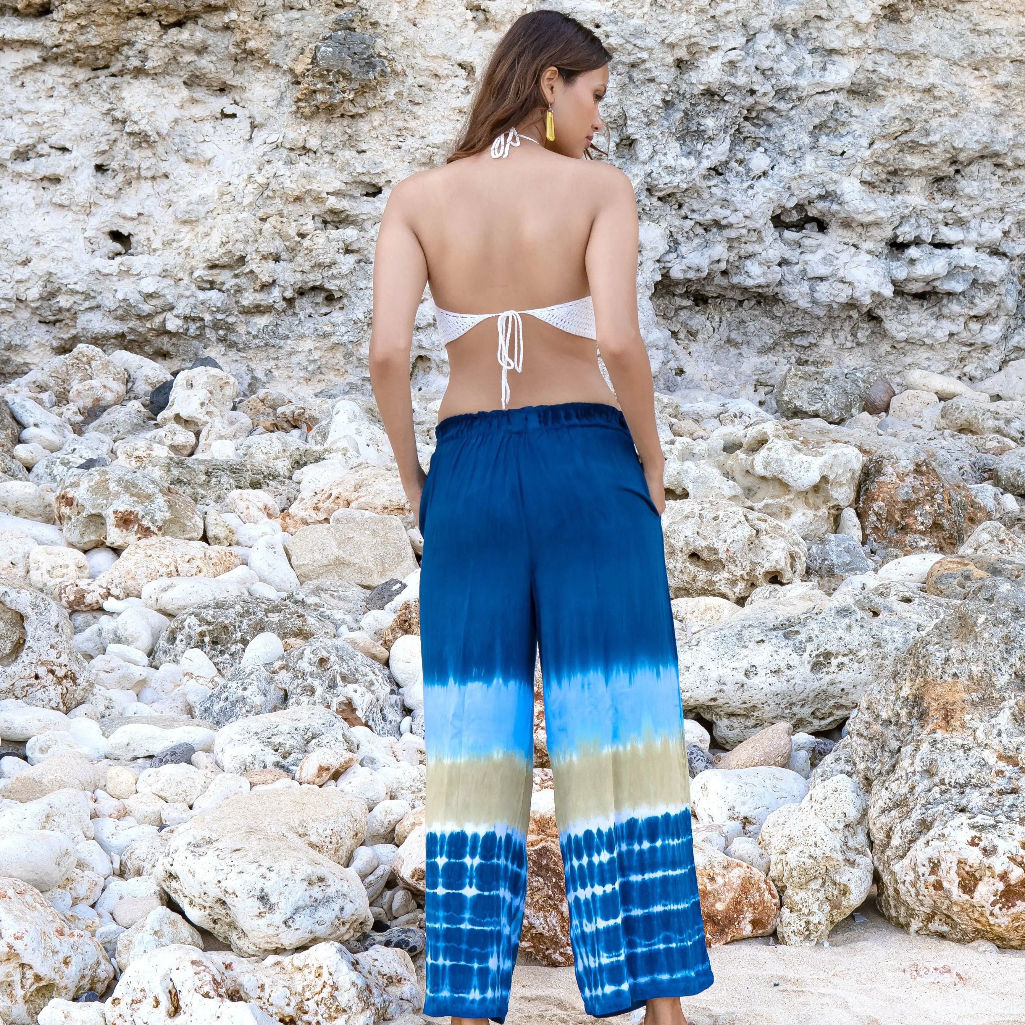 Beach Stripe & Tie Dye Straight Leg Pant In Navy, Indonesia