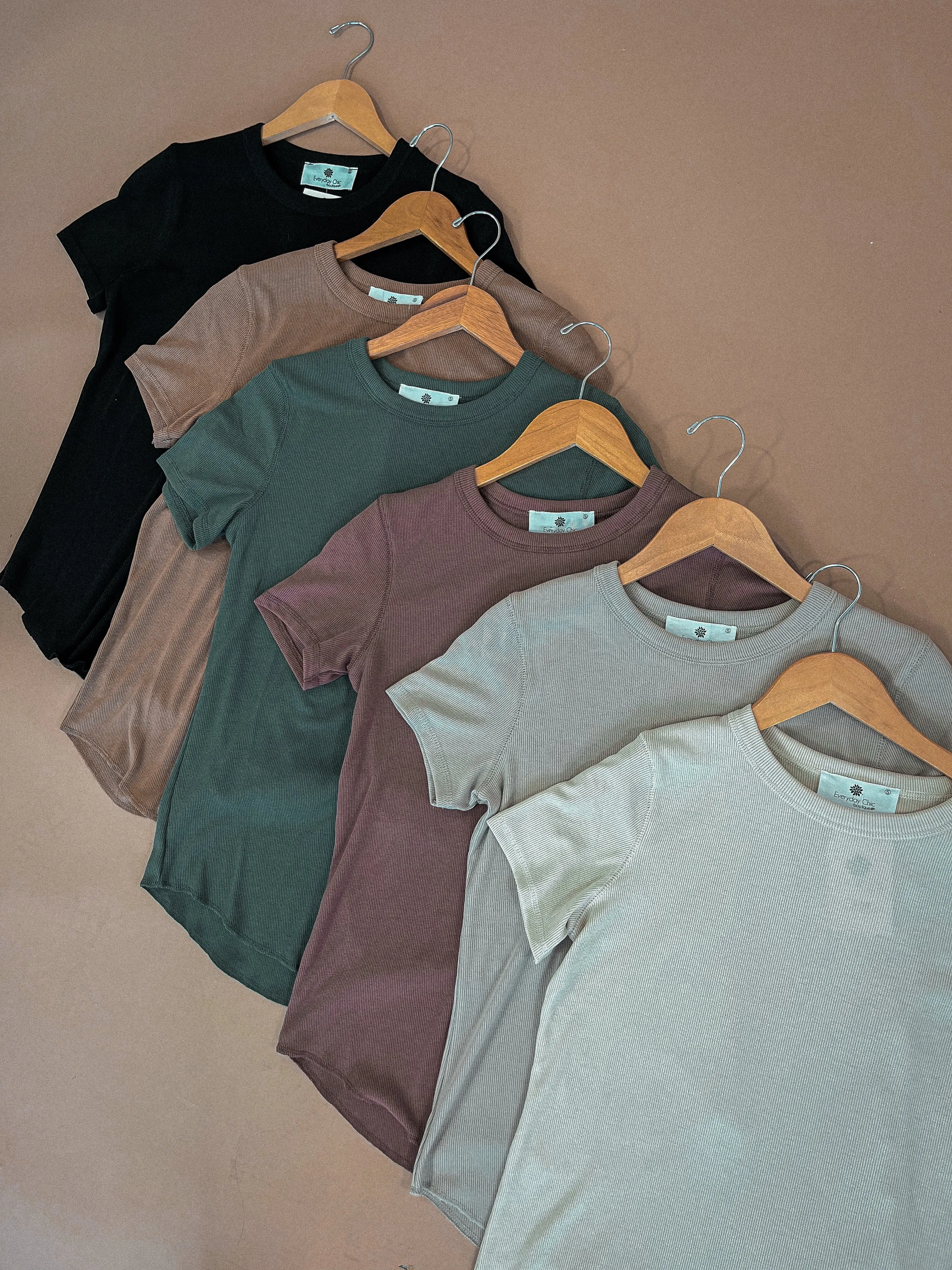 Best Basic Ribbed Tee Shirt, Camel