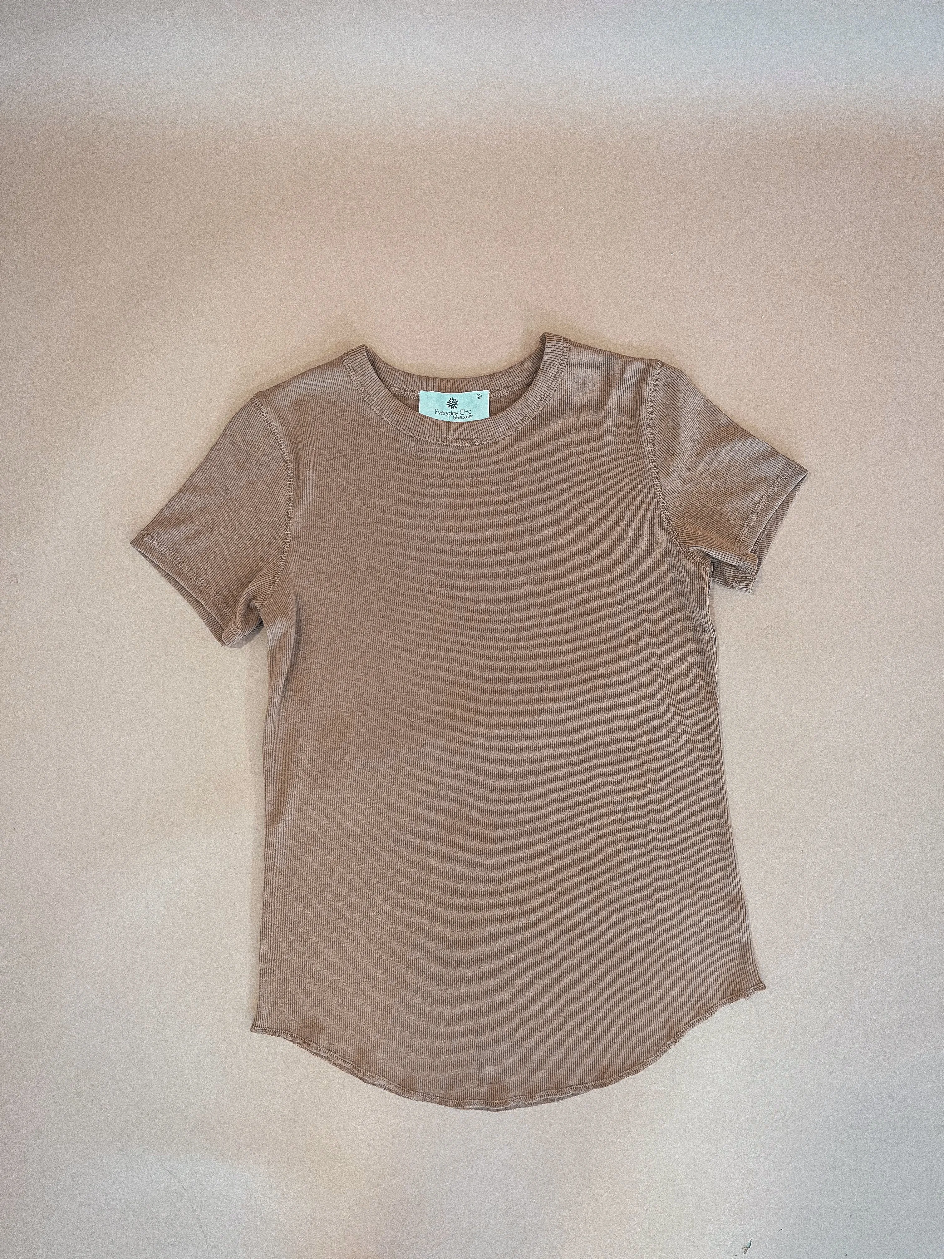 Best Basic Ribbed Tee Shirt, Camel