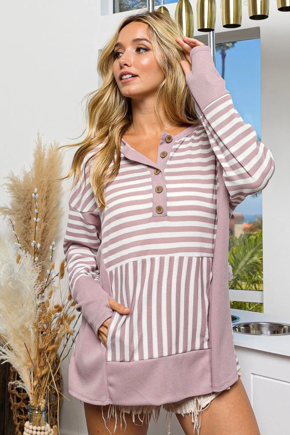 BiBi Striped Thumbhole Long Sleeve Top