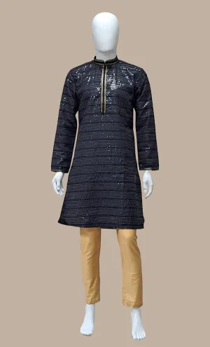 Black Sequin Embroidered Kurta Set