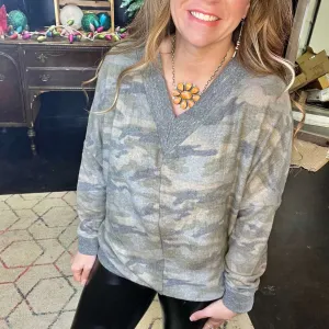 Camo Soft V Neck Top