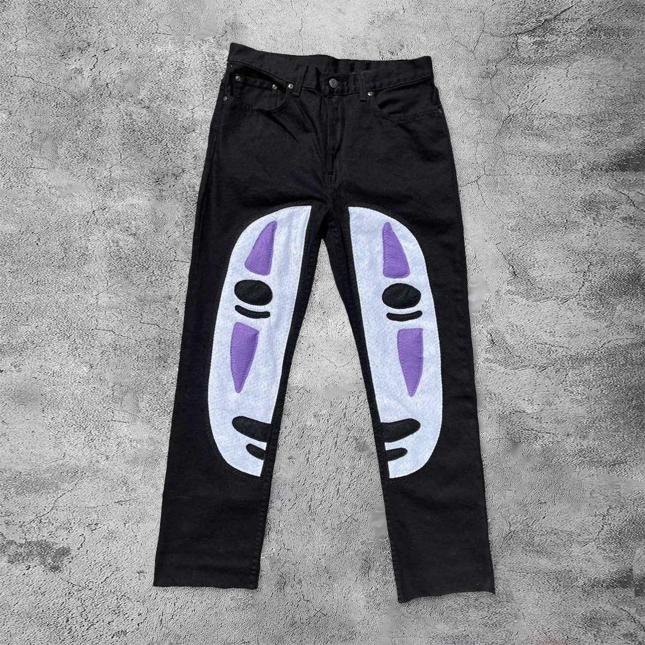 Casual style abstract mask denim trousers