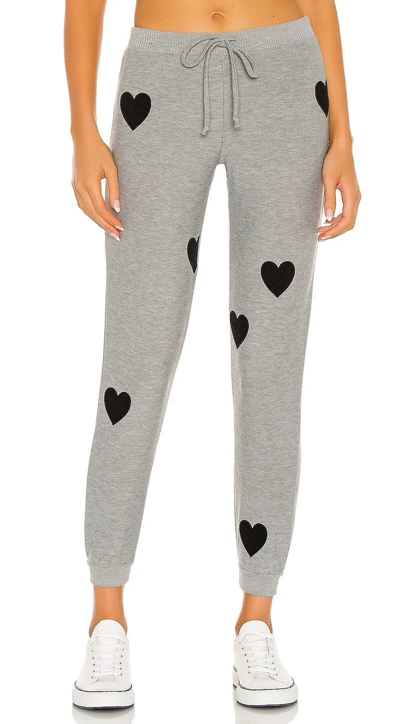 Chaser Flocked Hearts Cozy Knit Cuffed Jogger