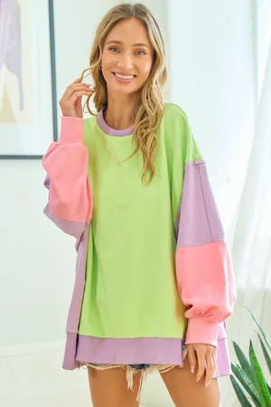 Color Block Long Sleeve Slit Sweatshirt