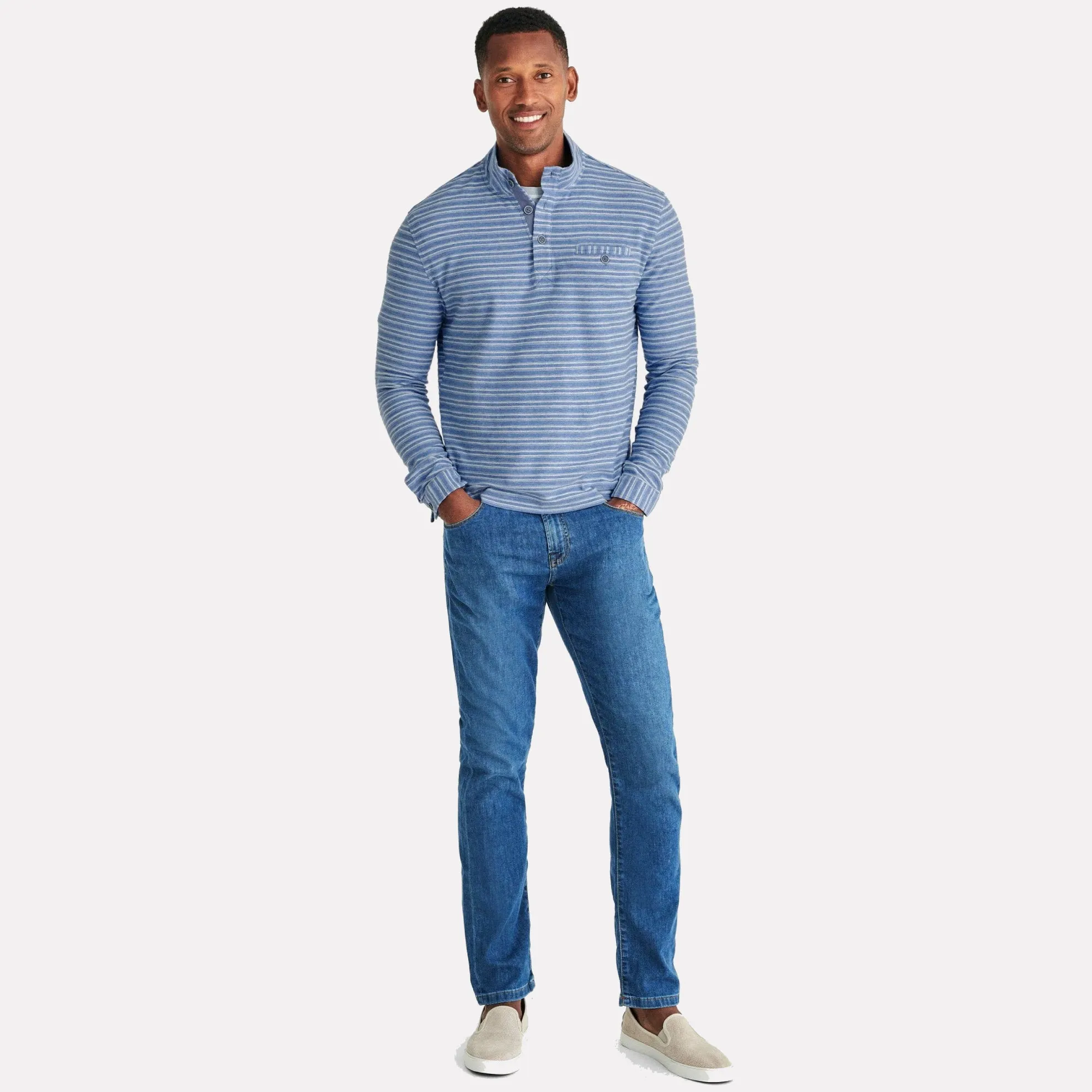 Combs Washed Stripe Knit Henley Pullover / Lakeside