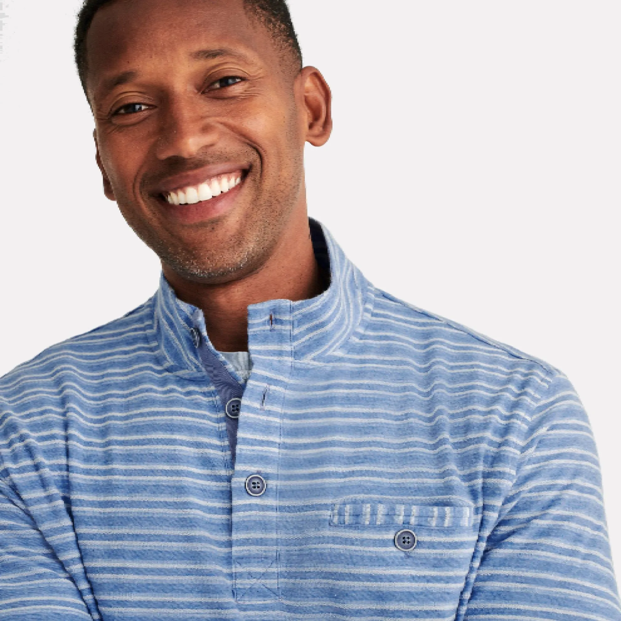 Combs Washed Stripe Knit Henley Pullover / Lakeside