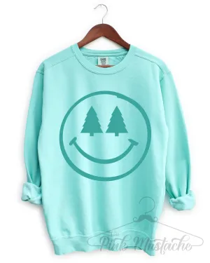 Comfort Colors Chalky Mint Christmas Sweatshirt - Unisex Sweatshirt-Trees Smiley Santa- Adult Sizes