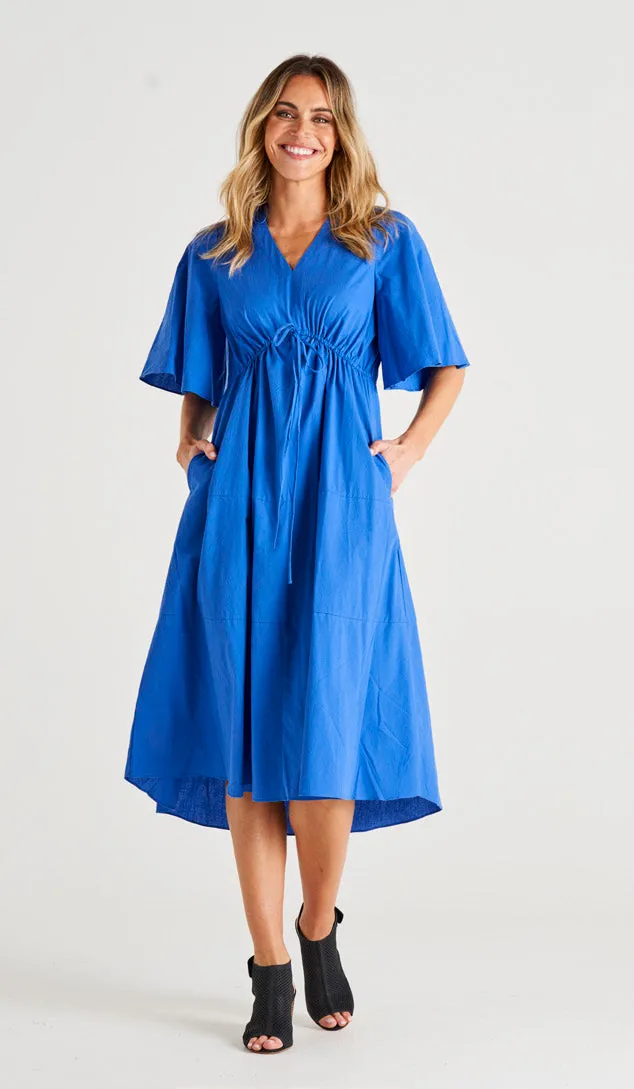 Cora Tie Front Dress With 3/4 Sleeve - Iris Blue