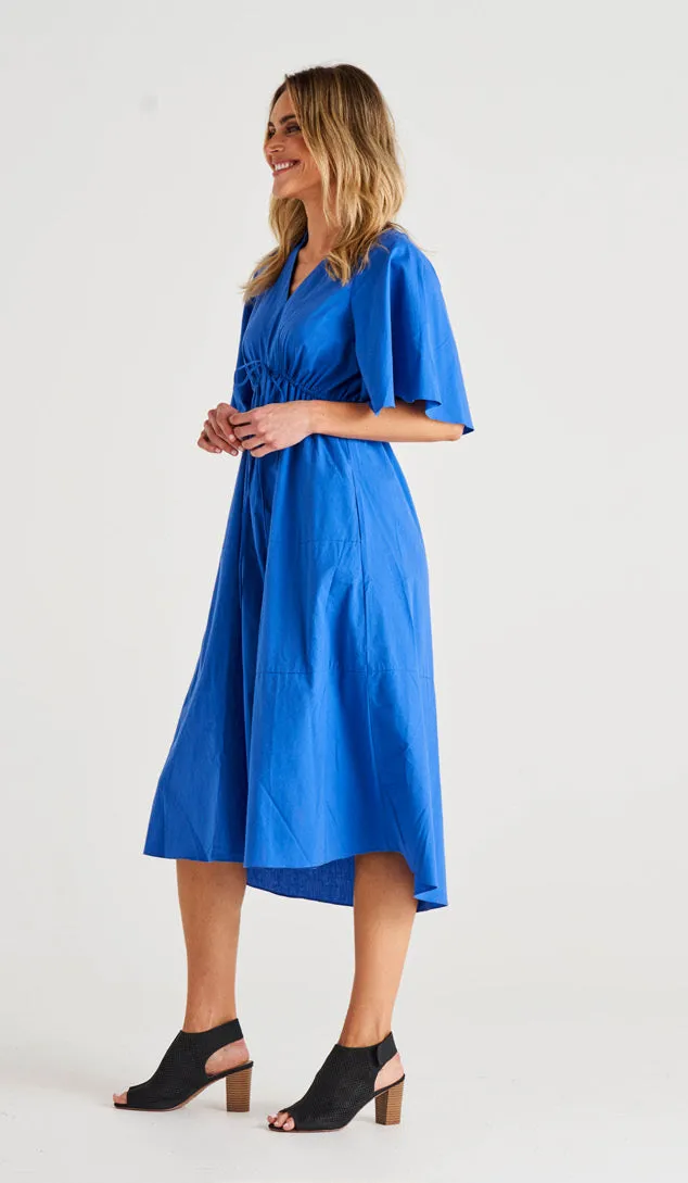 Cora Tie Front Dress With 3/4 Sleeve - Iris Blue