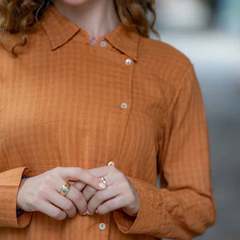 Cotton Wrap Shirt for Women | Rust | Full Sleeves