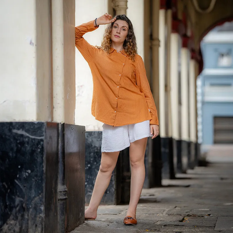 Cotton Wrap Shirt for Women | Rust | Full Sleeves