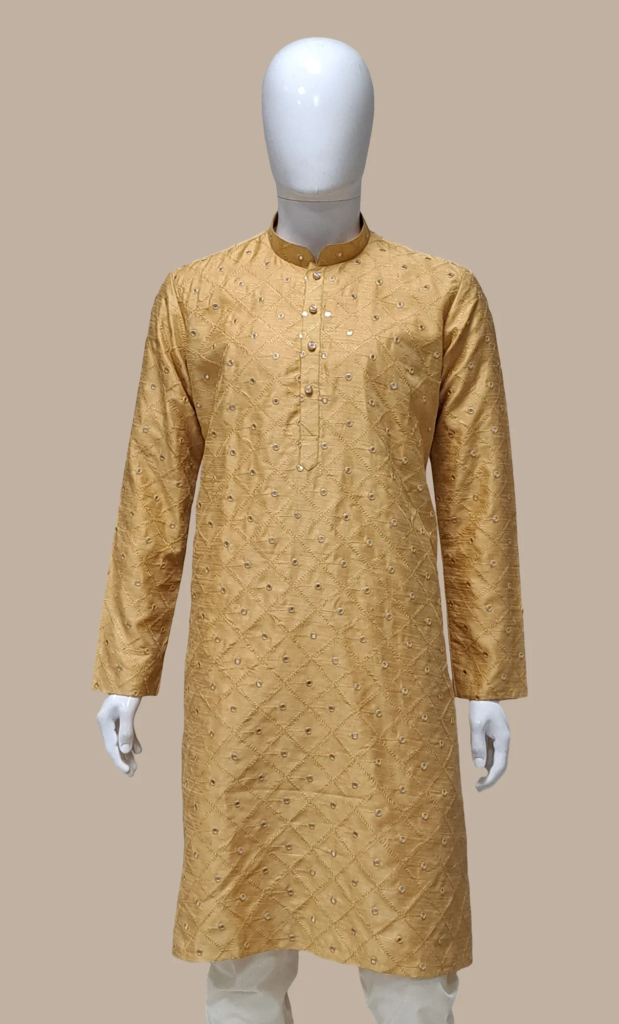 Deep Beige Embroidered Kurta Set