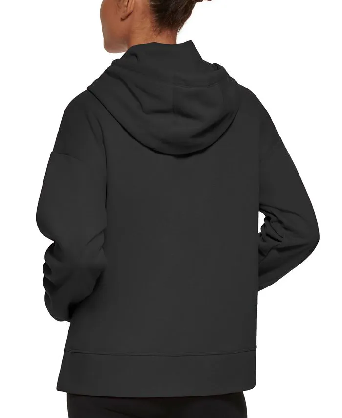 DKNY Women's Fleece Hoodie with Metallic Logo, Black