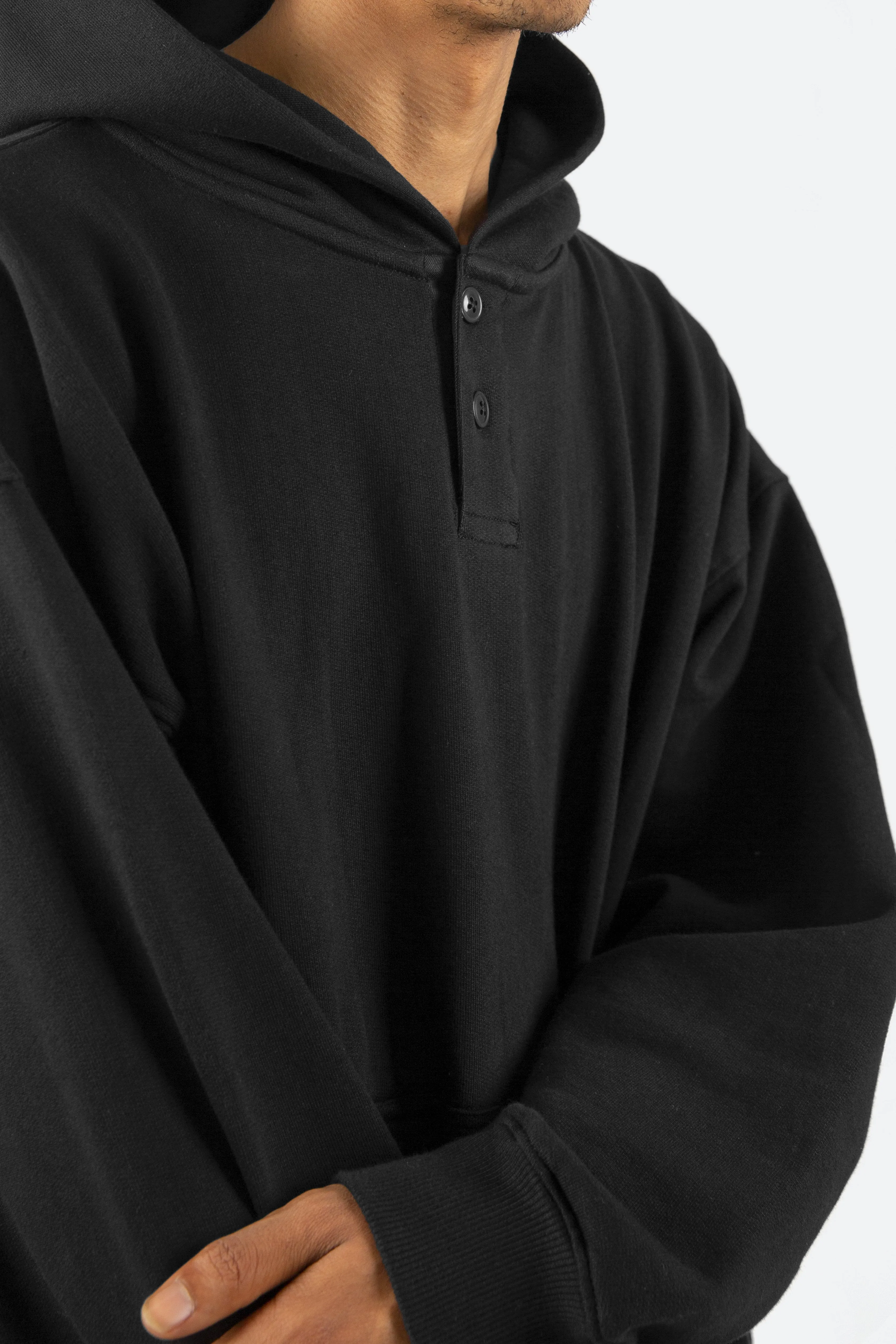 Essential Henley Hoodie - Black