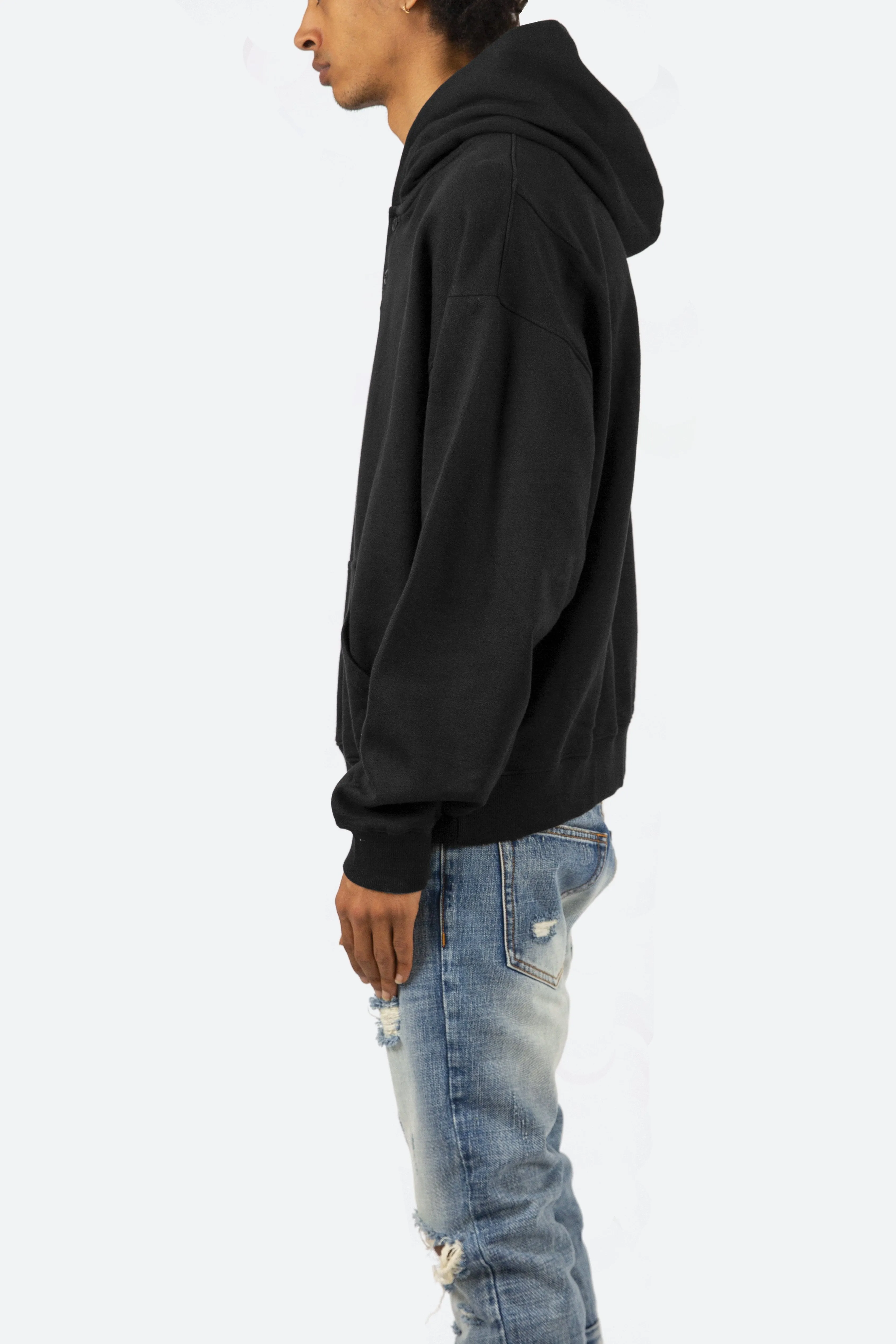 Essential Henley Hoodie - Black