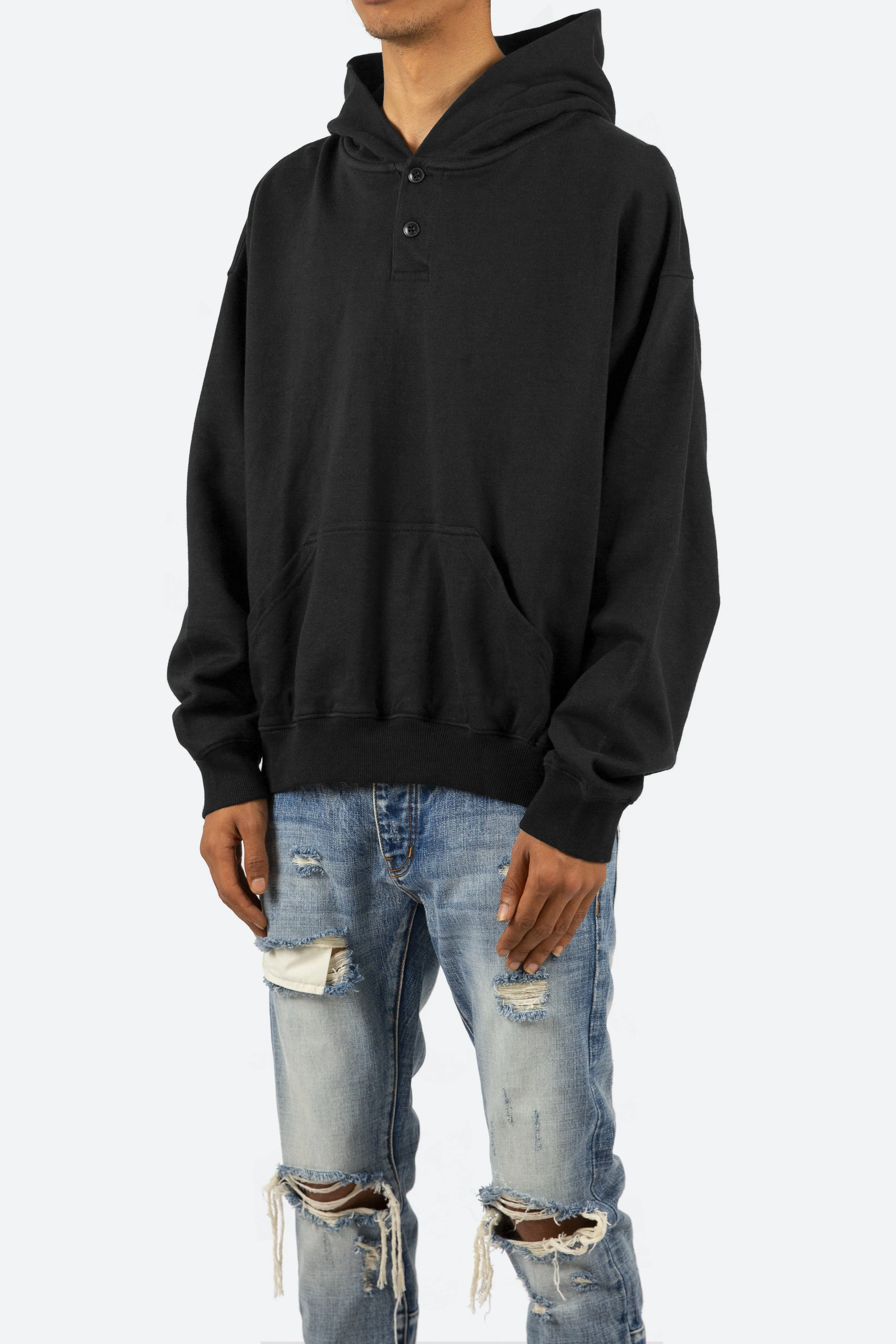 Essential Henley Hoodie - Black