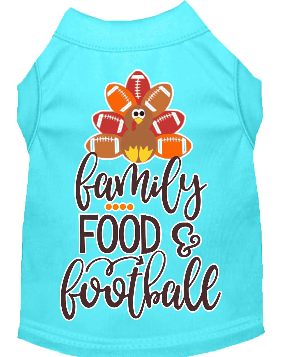 Family, Food, And Football Screen Print Dog Shirt Aqua Xl