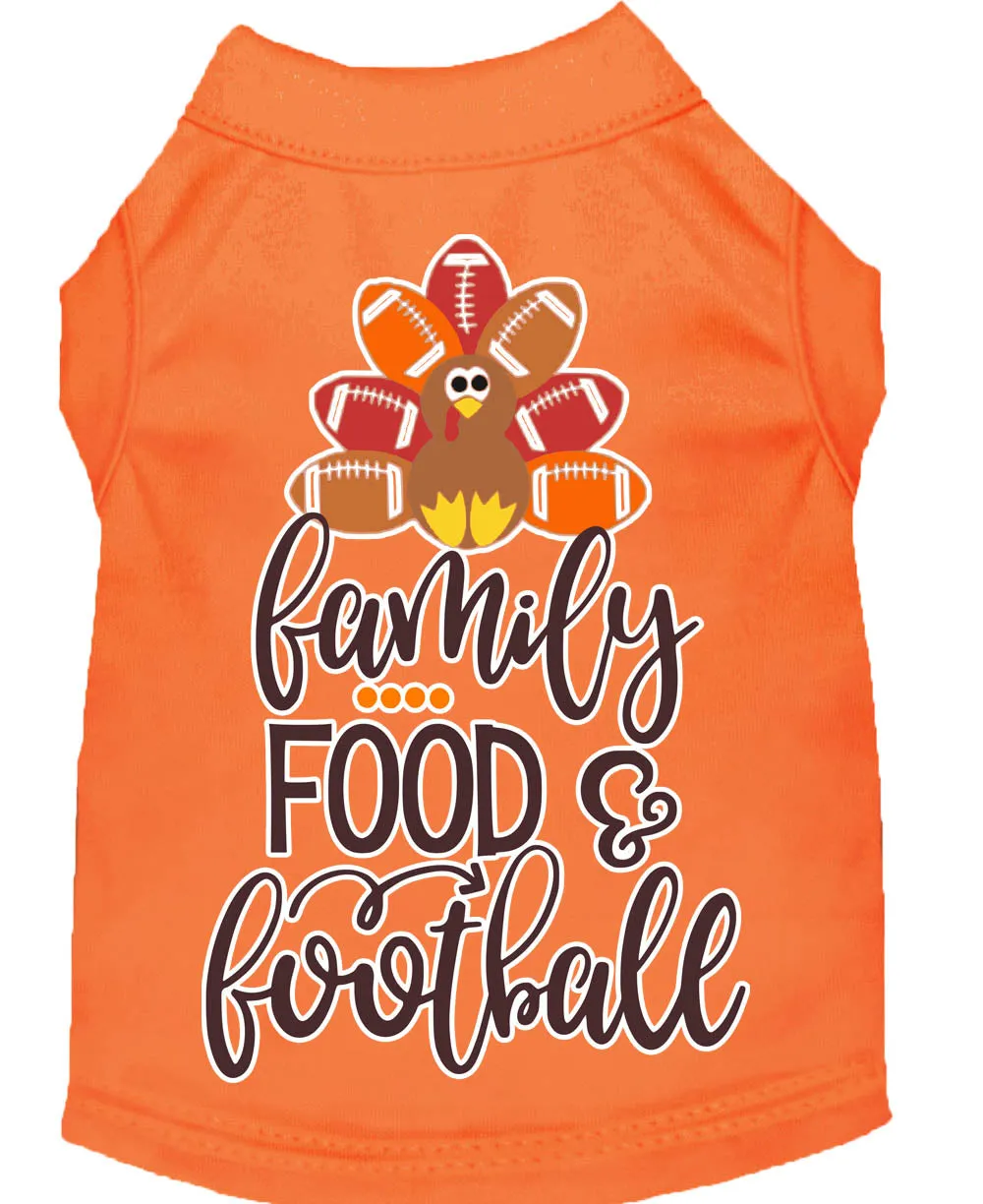 Family, Food, And Football Screen Print Dog Shirt Orange Med