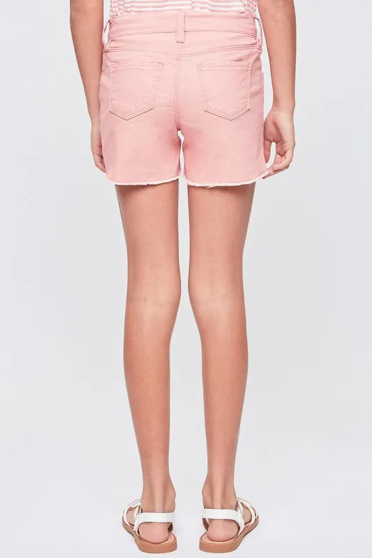 Girls Mid-Rise Twill Shorts With Fray Hem