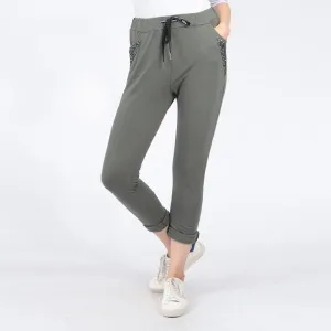 Glitter Pocket Jogger Khaki