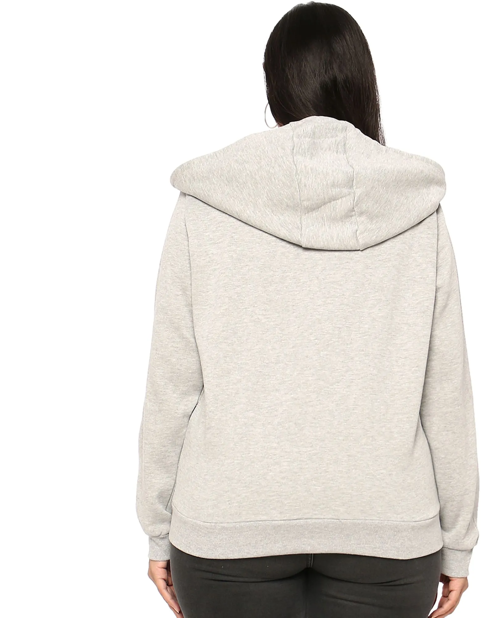 Grey Printed Front Zipper Sweatshirt | Light Grey