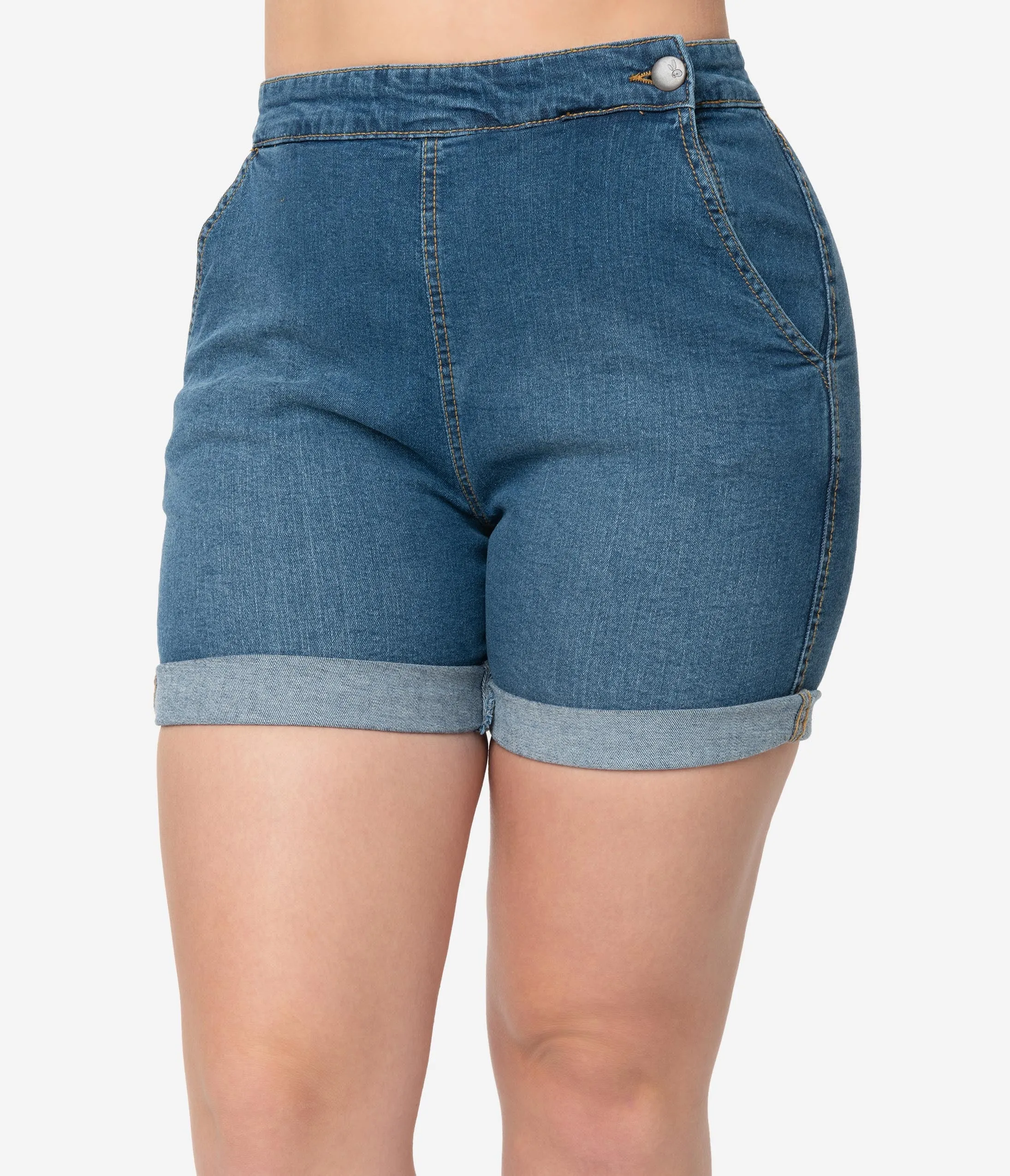 Hell Bunny Medium Blue Denim High Waist Nash Short