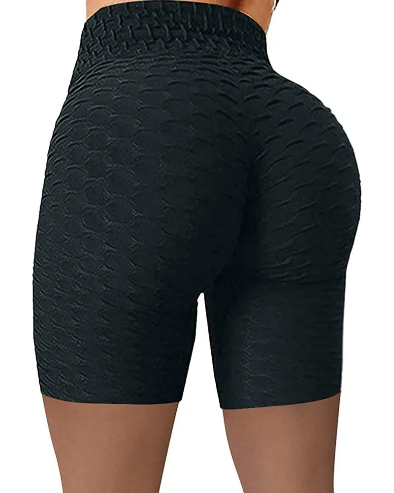 High Waisted Yoga Leggings Running Sports Fitness Gym Bubble Textured Butt Lifting Shorts