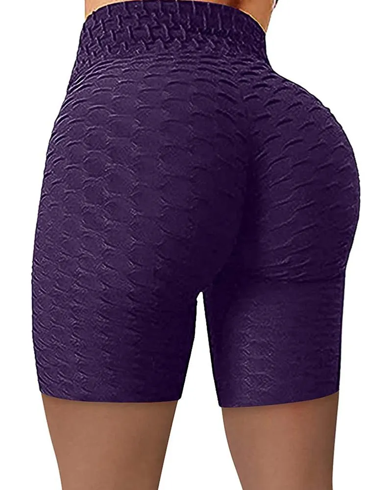 High Waisted Yoga Leggings Running Sports Fitness Gym Bubble Textured Butt Lifting Shorts