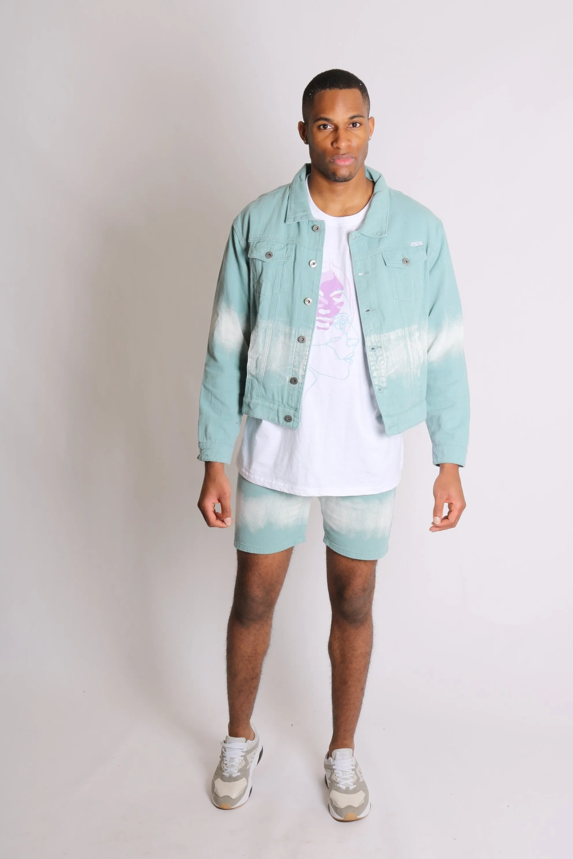 Ice Cream Sage Tie Dye Slim Fit Denim Shorts