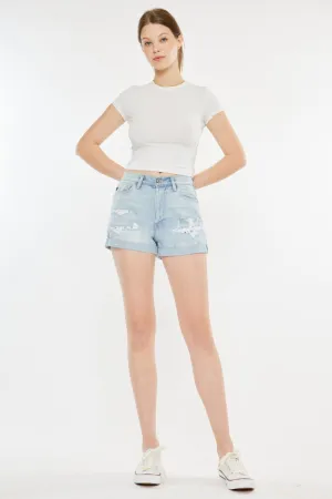 Kancan High Rise Repaired Mom Denim Shorts