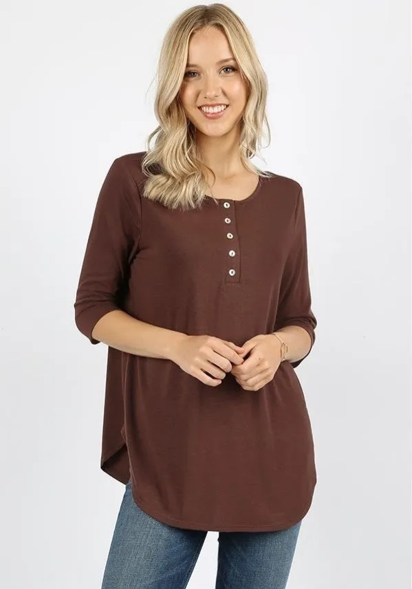 Long Flowy Relaxed Fit Henley Tunic Misses rts