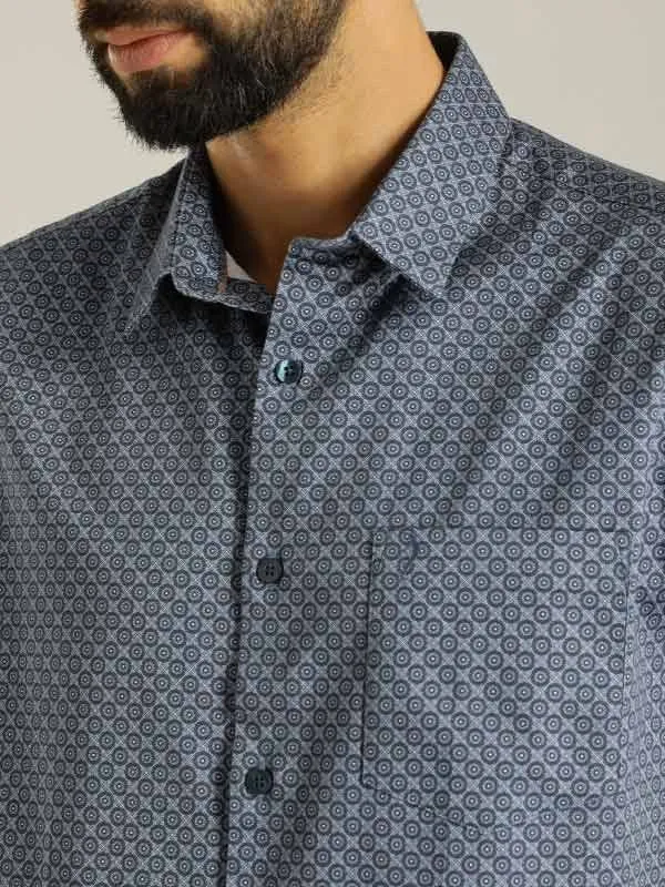 Men Printed Half Sleeve Cotton Stretch Shirt