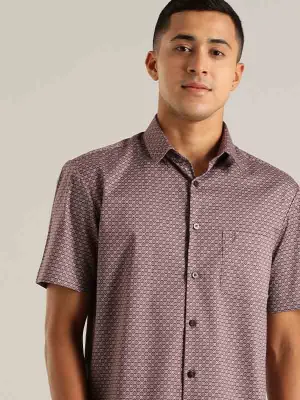 Men Printed Half Sleeve Cotton Stretch Shirt