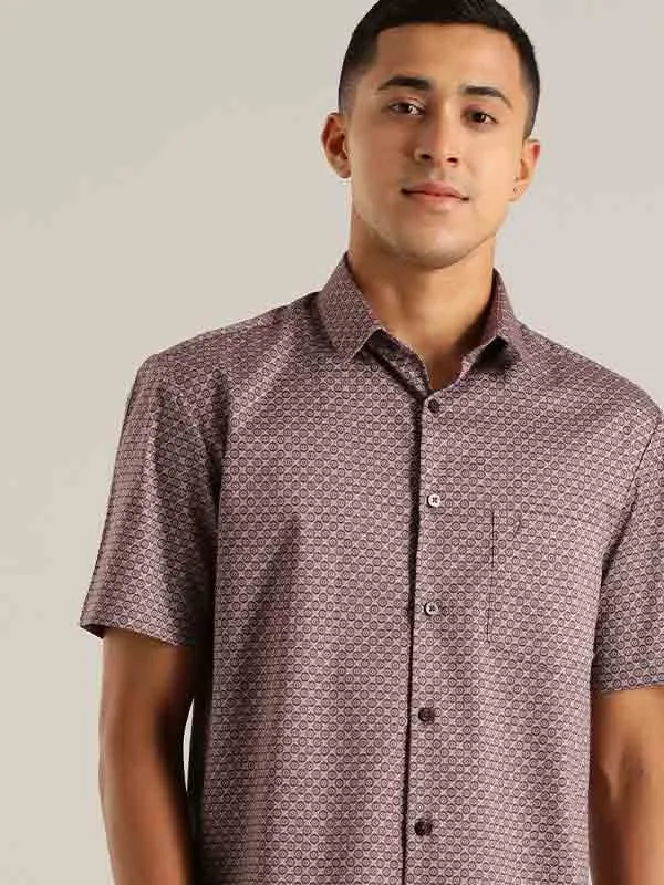 Men Printed Half Sleeve Cotton Stretch Shirt