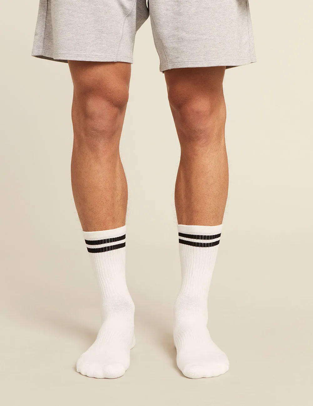 Men's Striped Cushioned Crew Socks - White/Black