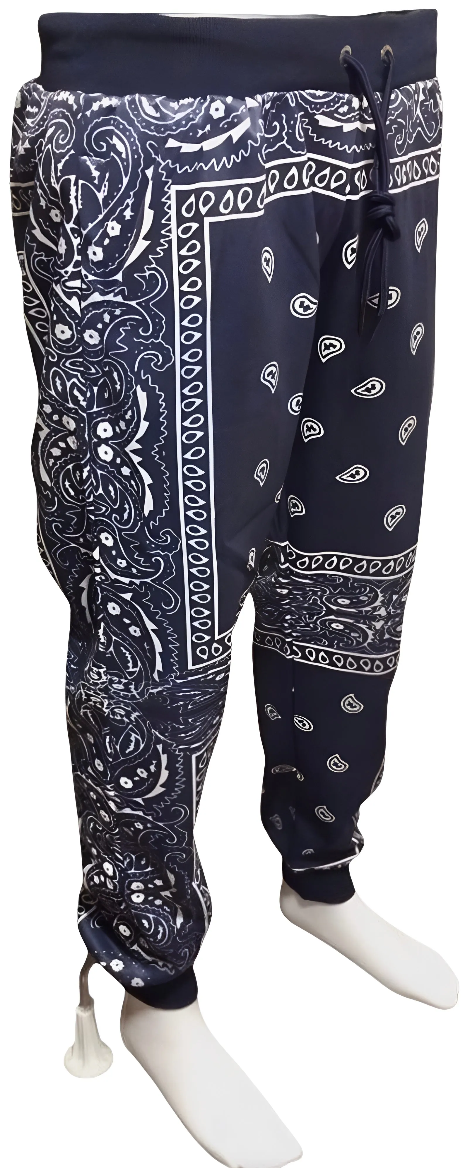 ^NAVY BANDANA^ JOGGER SWEATPANTS *BLUE PAISLEY* (FLEECY SOFT LINED)