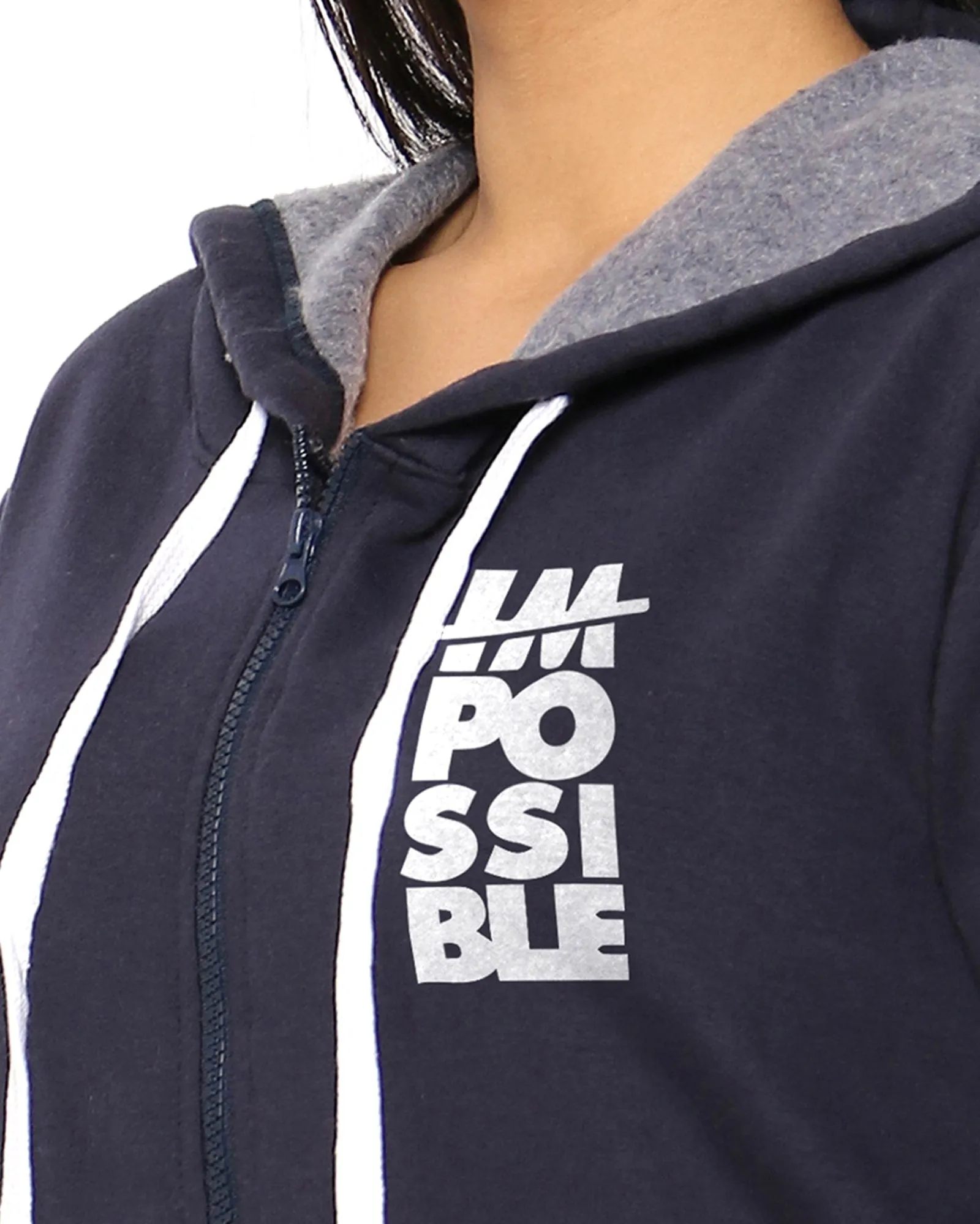 Navy "Possible" Front Zipper Sweatshirt | Navy