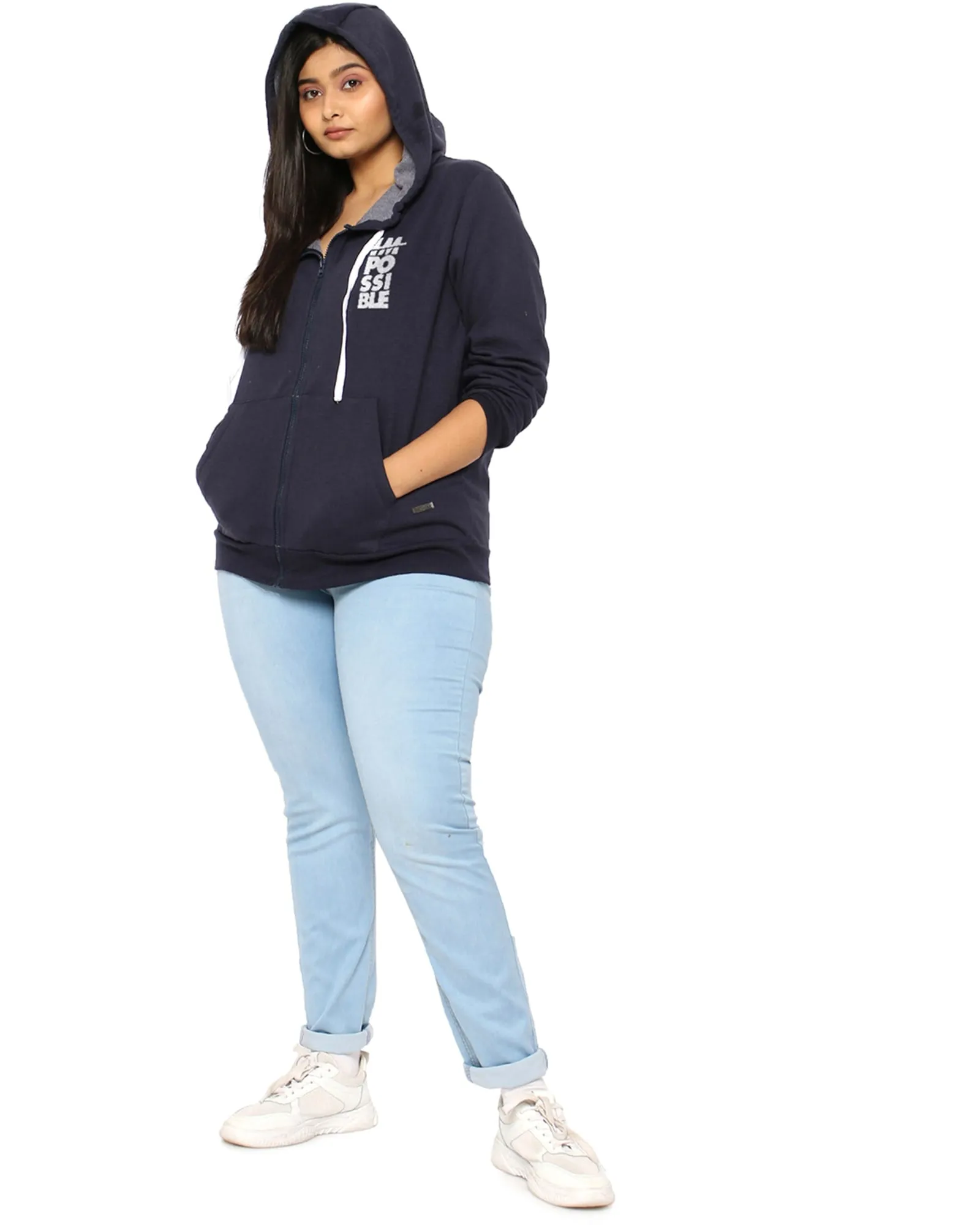 Navy "Possible" Front Zipper Sweatshirt | Navy