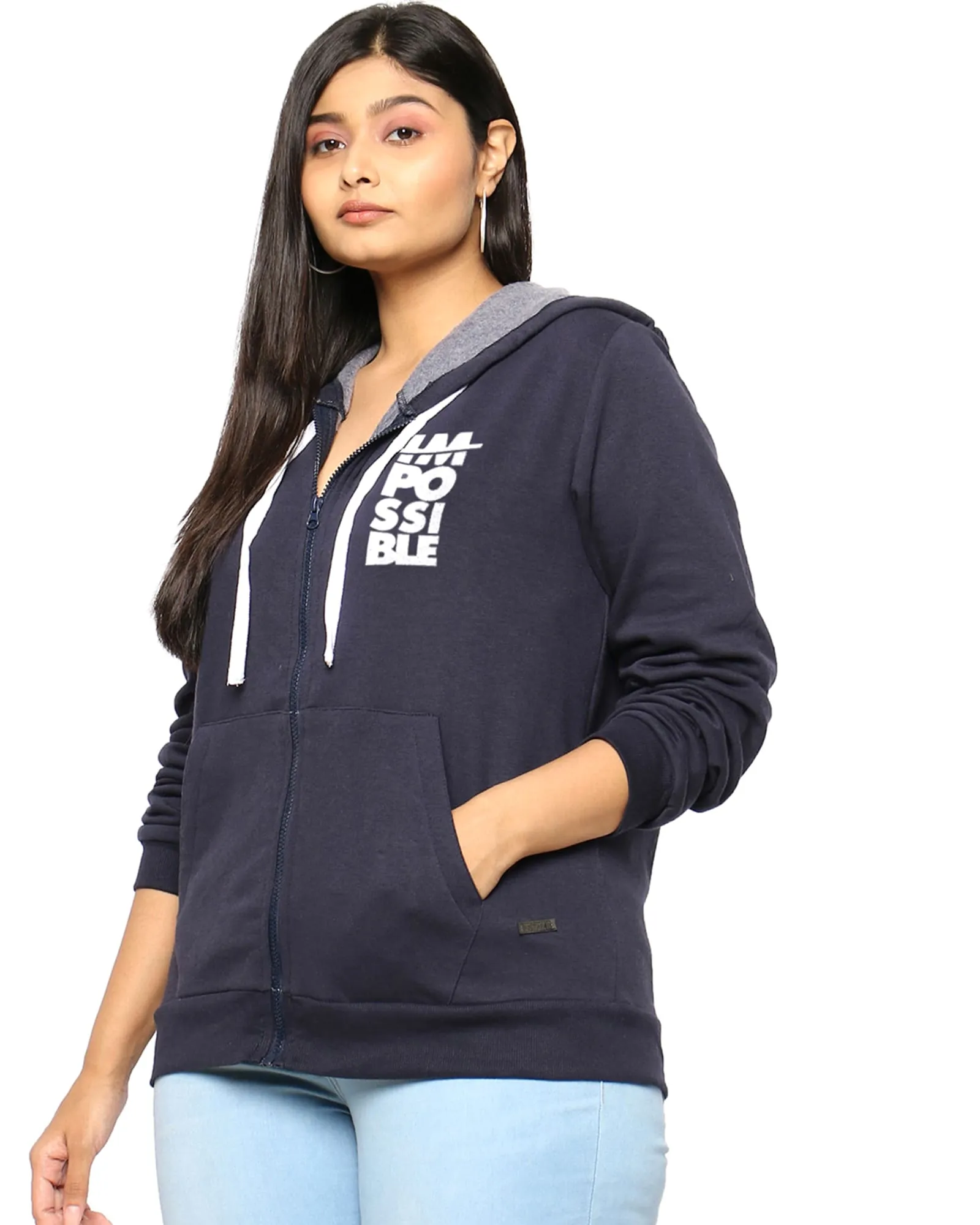 Navy "Possible" Front Zipper Sweatshirt | Navy