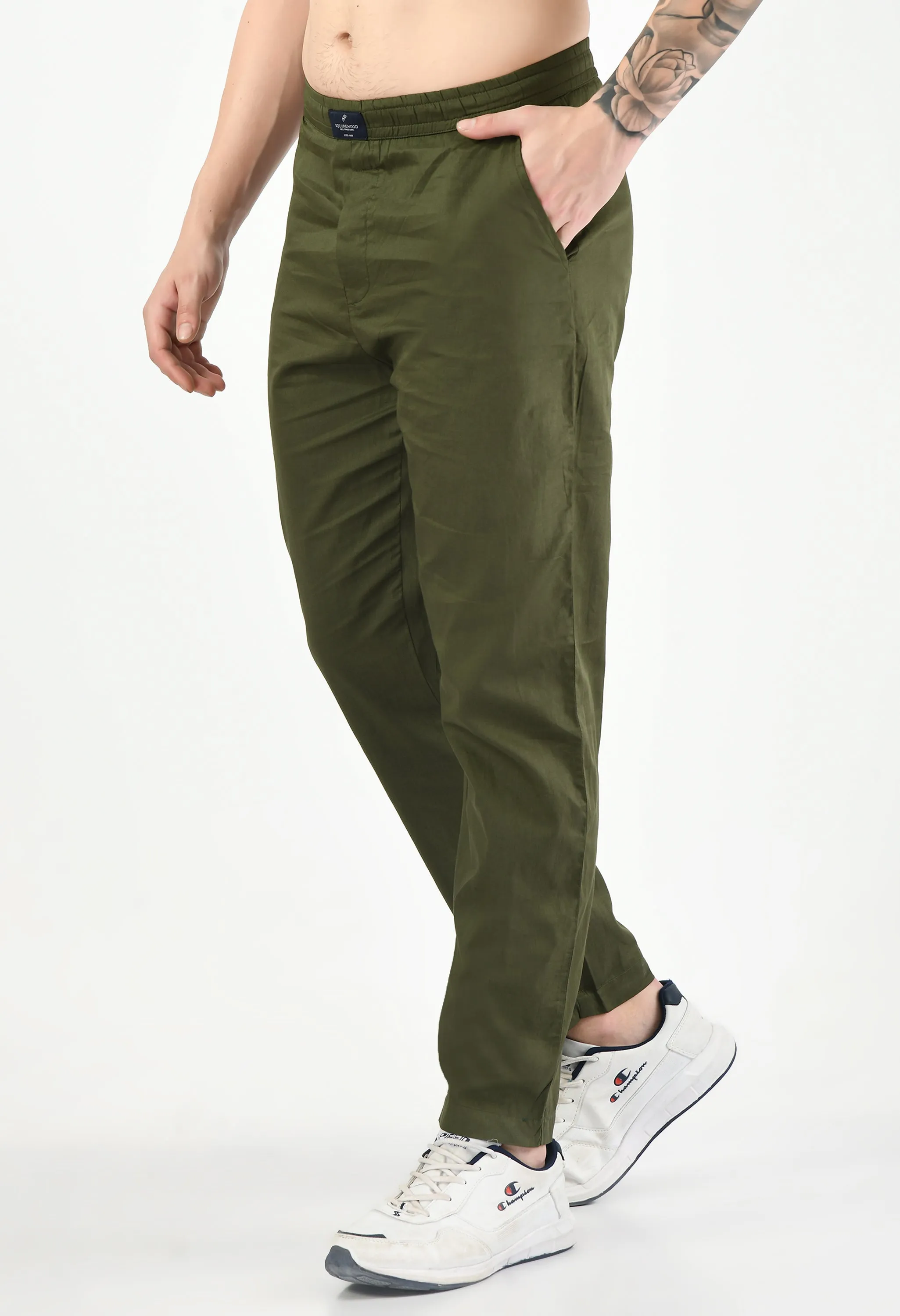 Olive Solid Cotton Twill Men's Trouser