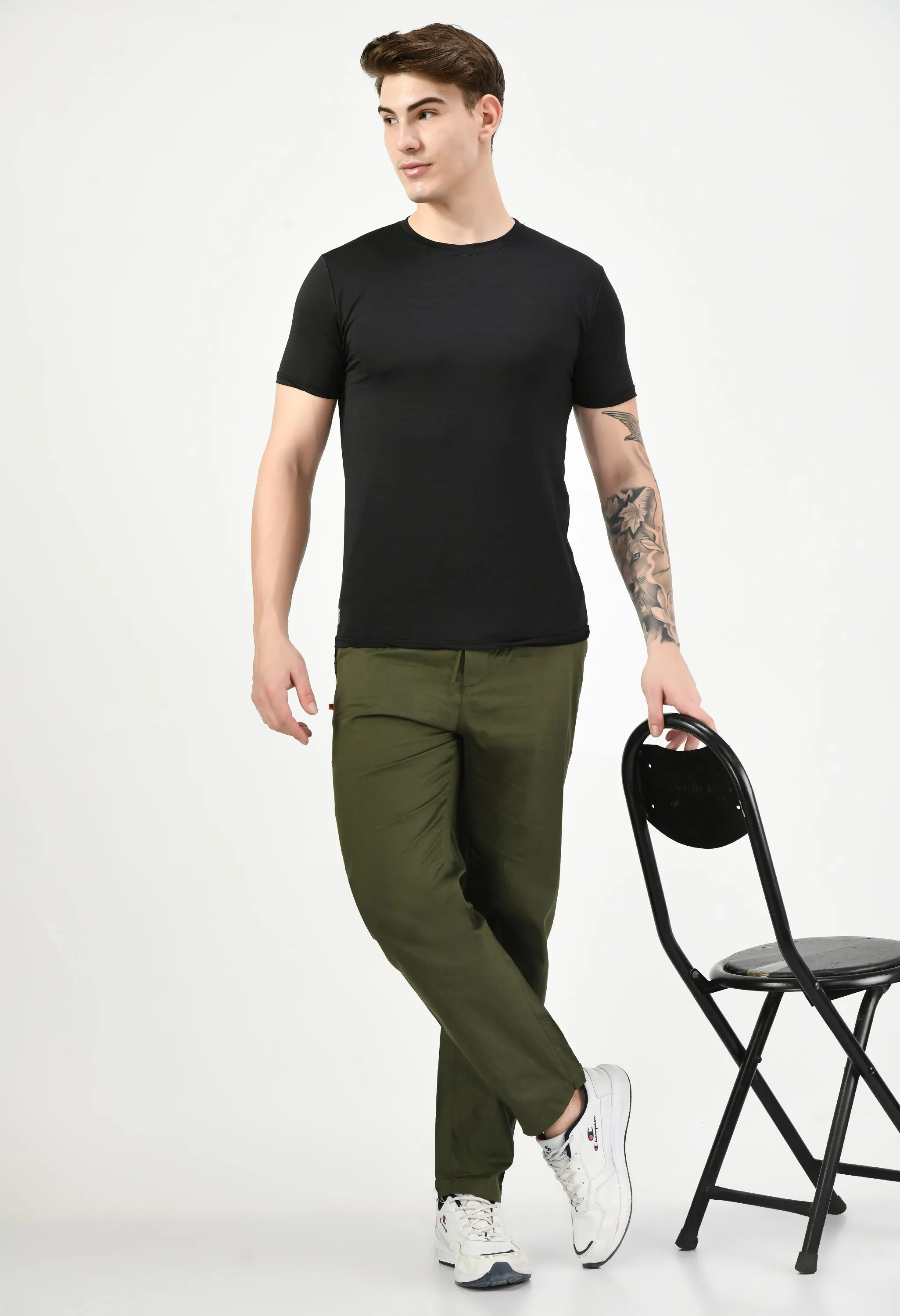 Olive Solid Cotton Twill Men's Trouser