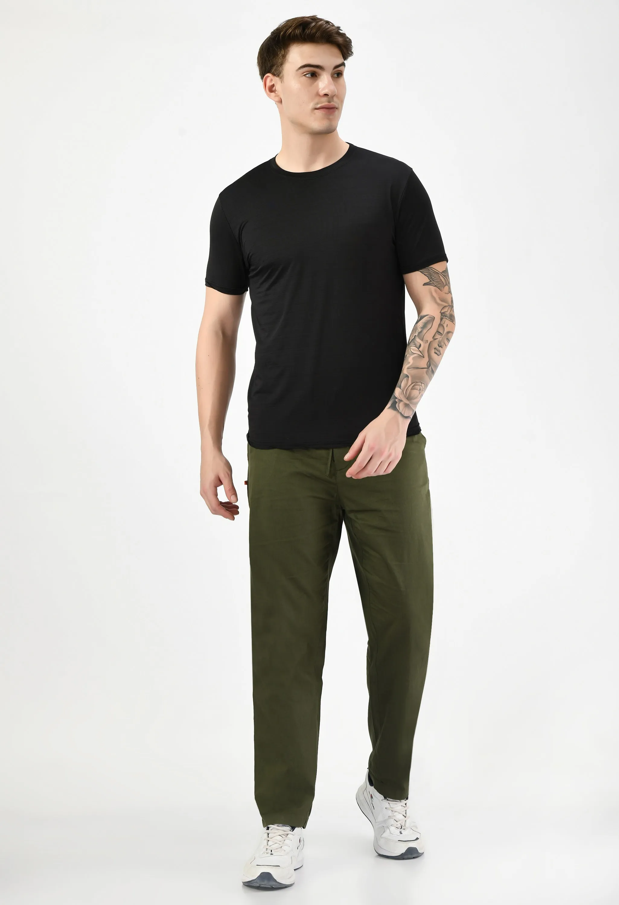 Olive Solid Cotton Twill Men's Trouser