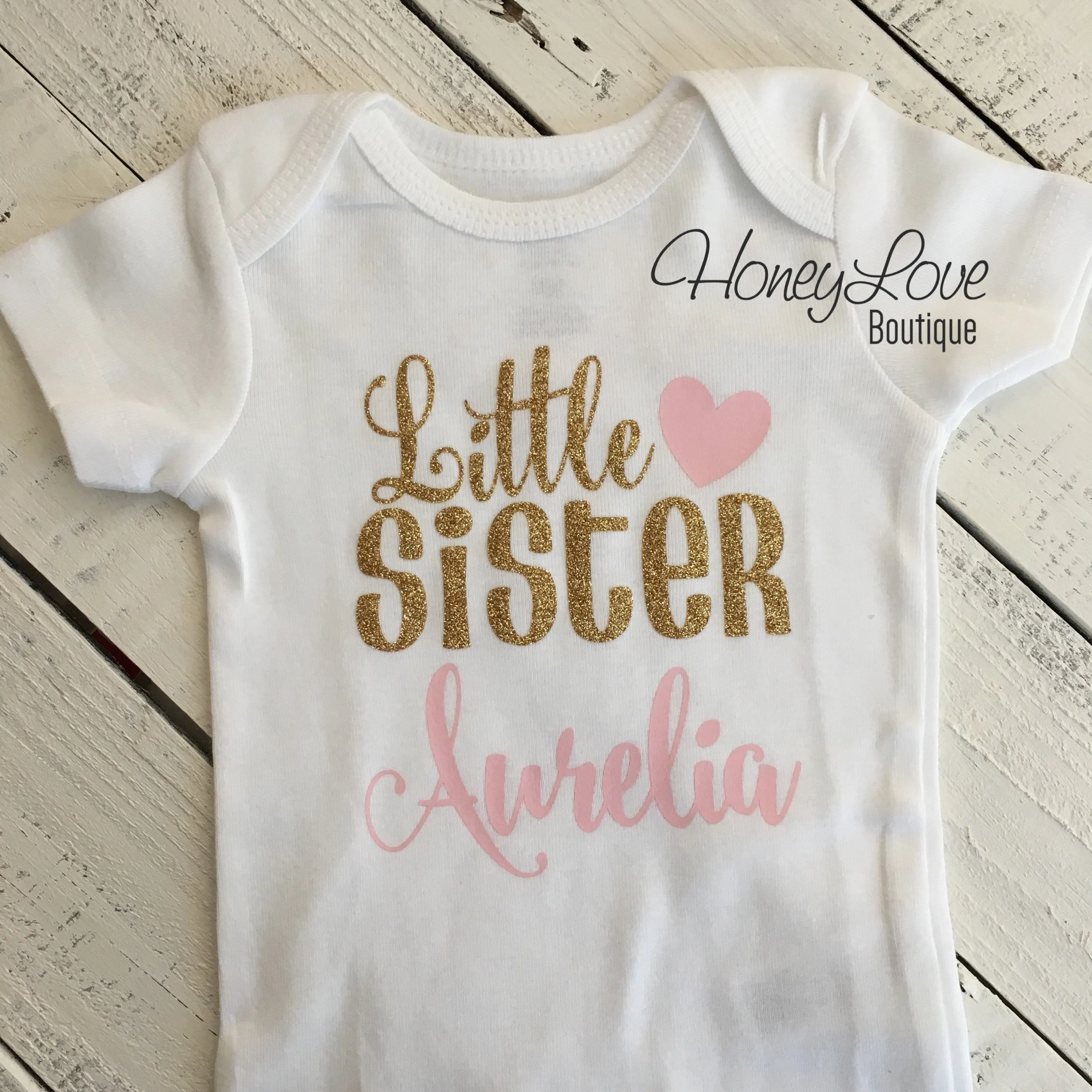 PERSONALIZED Sister Bodysuits and Shirts - Light Pink and Gold Glitter