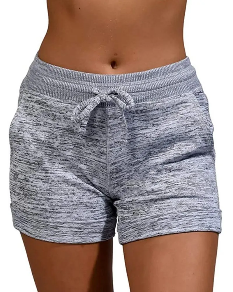 Plain Drawstring Basic Yoga Shorts