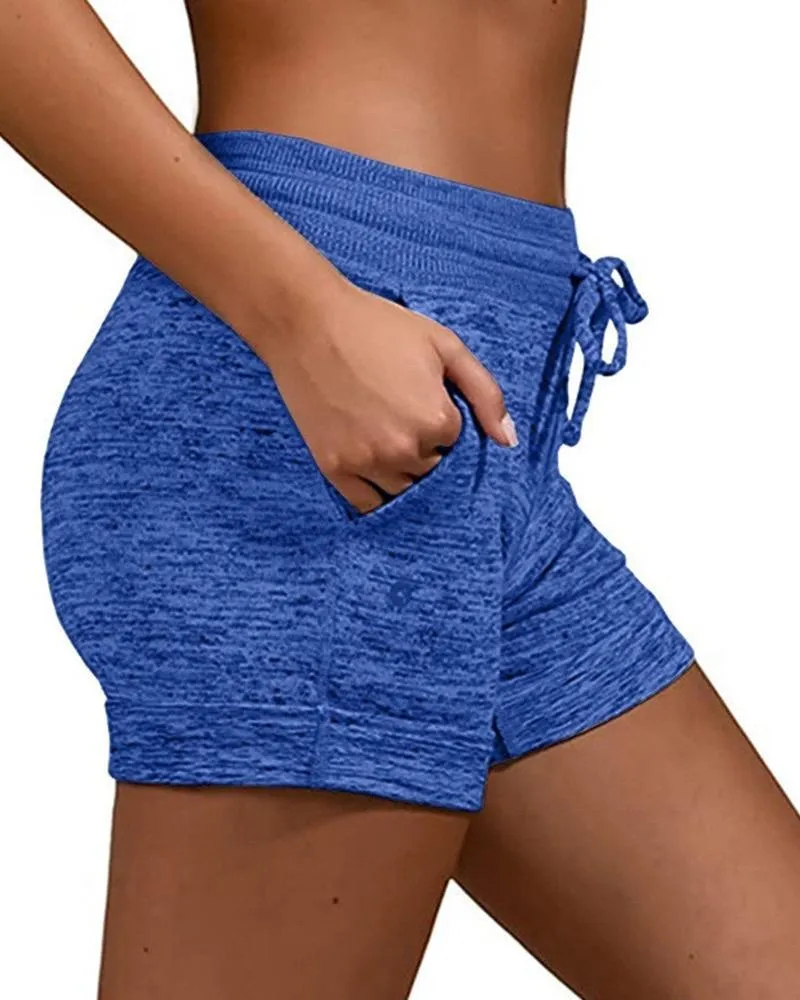 Plain Drawstring Basic Yoga Shorts