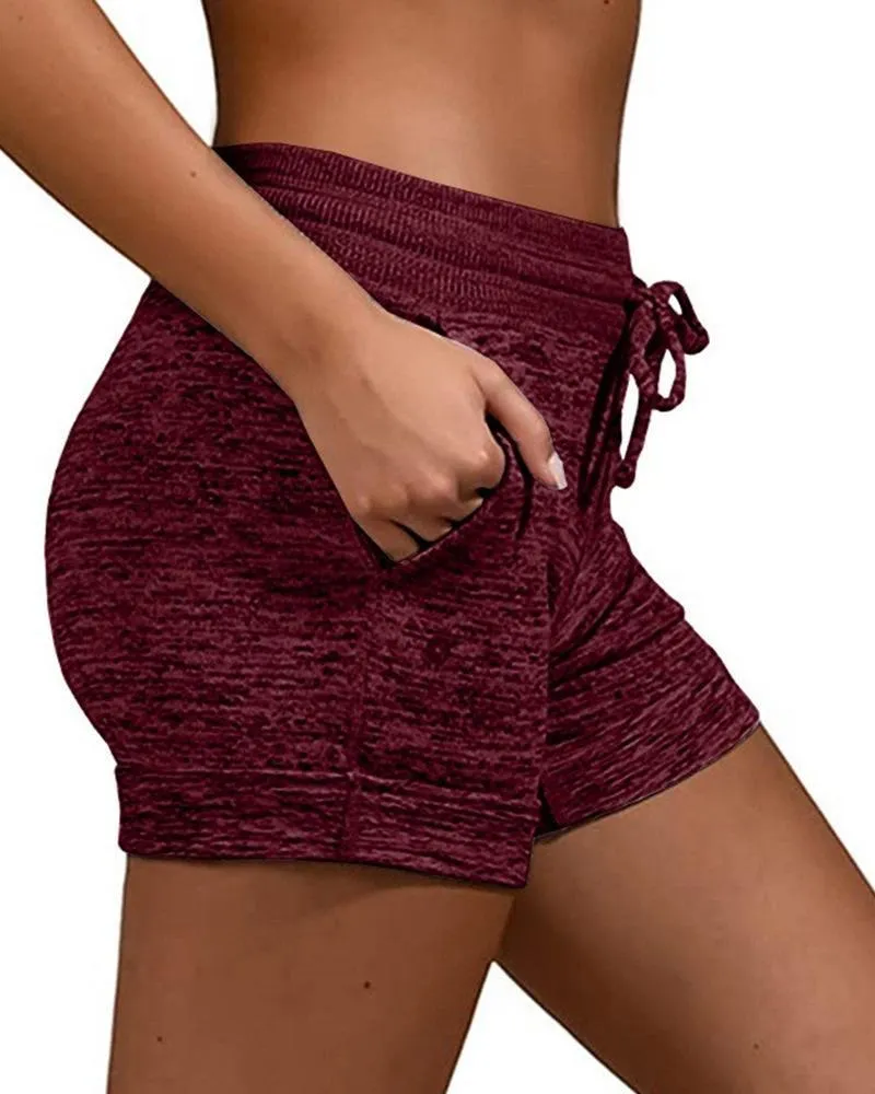 Plain Drawstring Basic Yoga Shorts