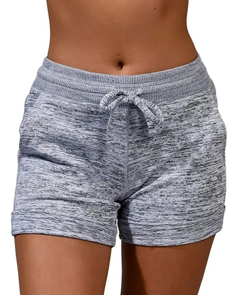 Plain Drawstring Basic Yoga Shorts